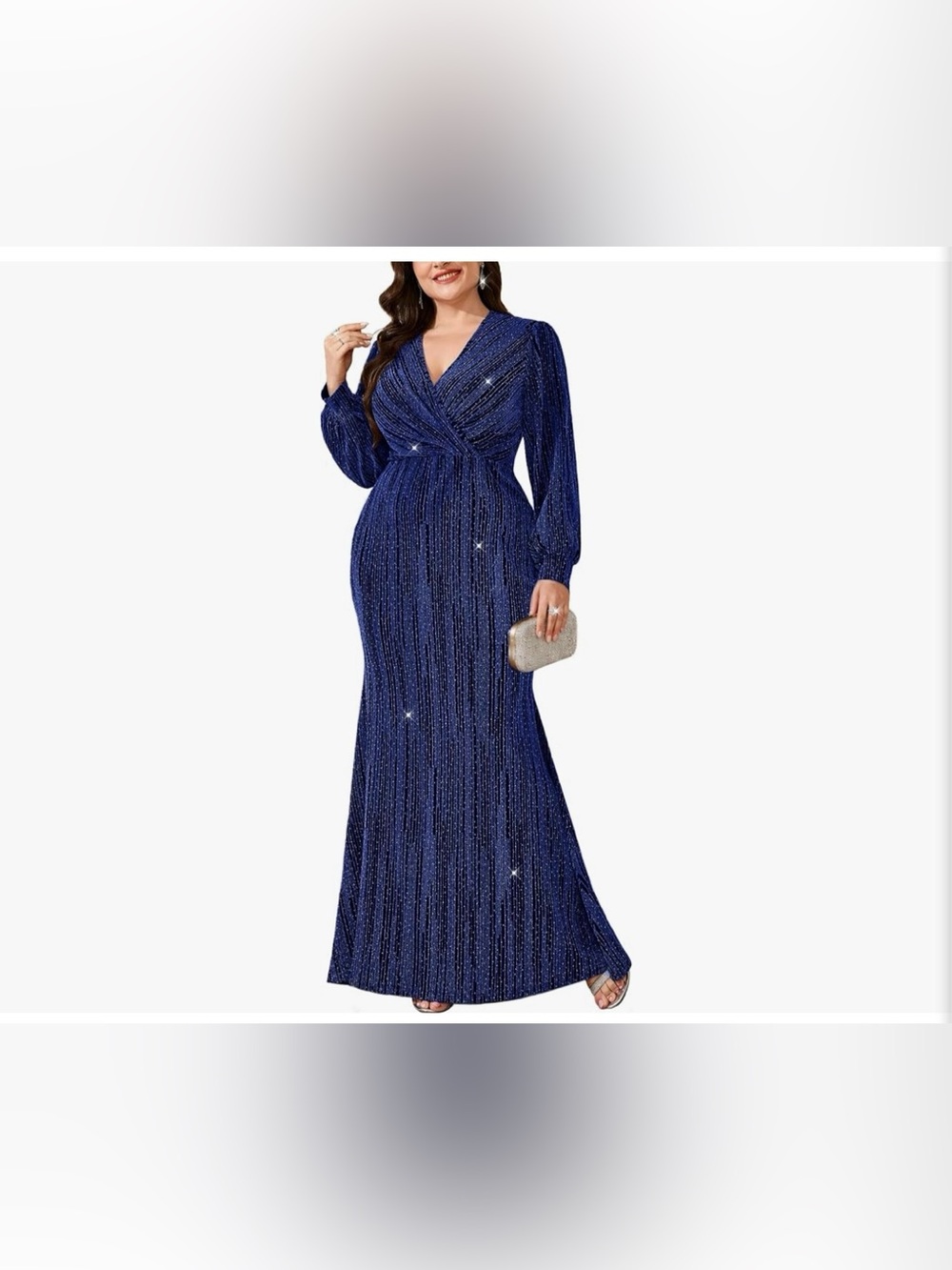 Tiaraly Plus Size Navy Blue Sequin Wrap Maxi Dress NEW avail L plus - 4XL plus